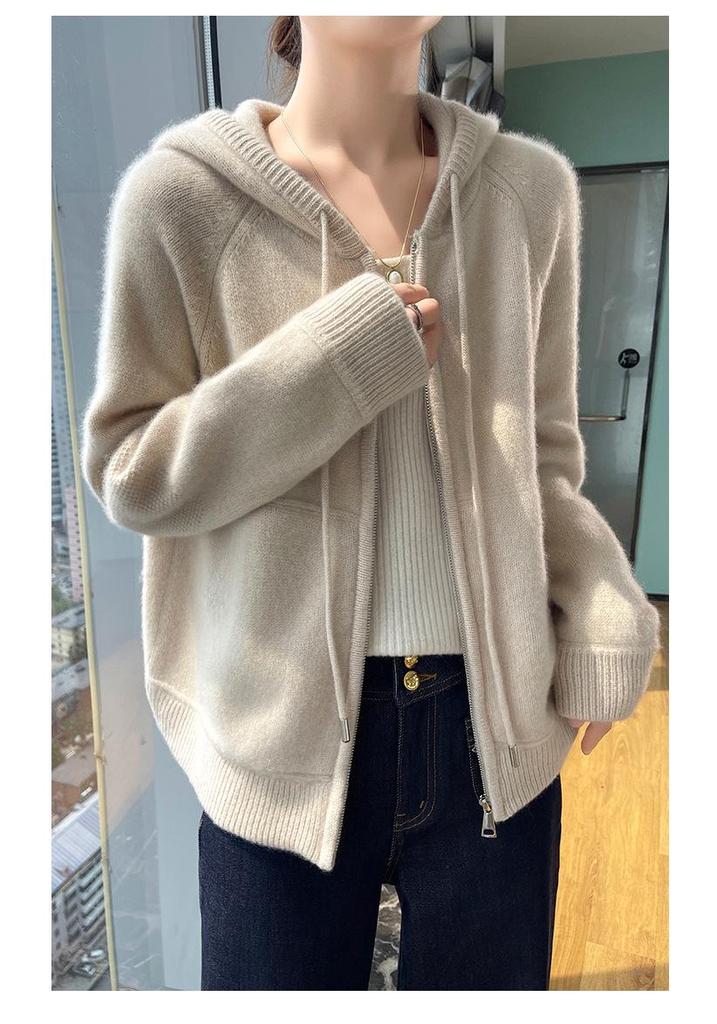 Women's Korean Solid Color Wool Hooded Sweatshirt - Loose, Soft, Casual Outerwear
