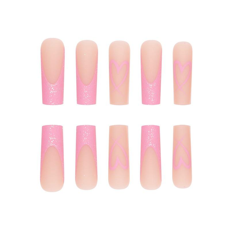 Minimalist Glitter Heart French Press-On Nails Set Valentines Day Wearable Nail Tips