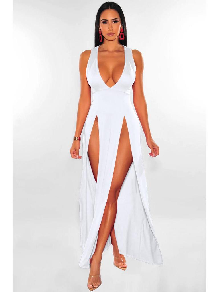 2023 Sommer Mehrfarbiges Tiefes V Schlitz Bandagenkleid - Damen Langkleid für Nachtclubs