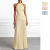 Abito Maxi Floreale da Donna con Scollo all'Americana Elegante Abito da Sera Pieghettato in Chiffon con Fiori 3D