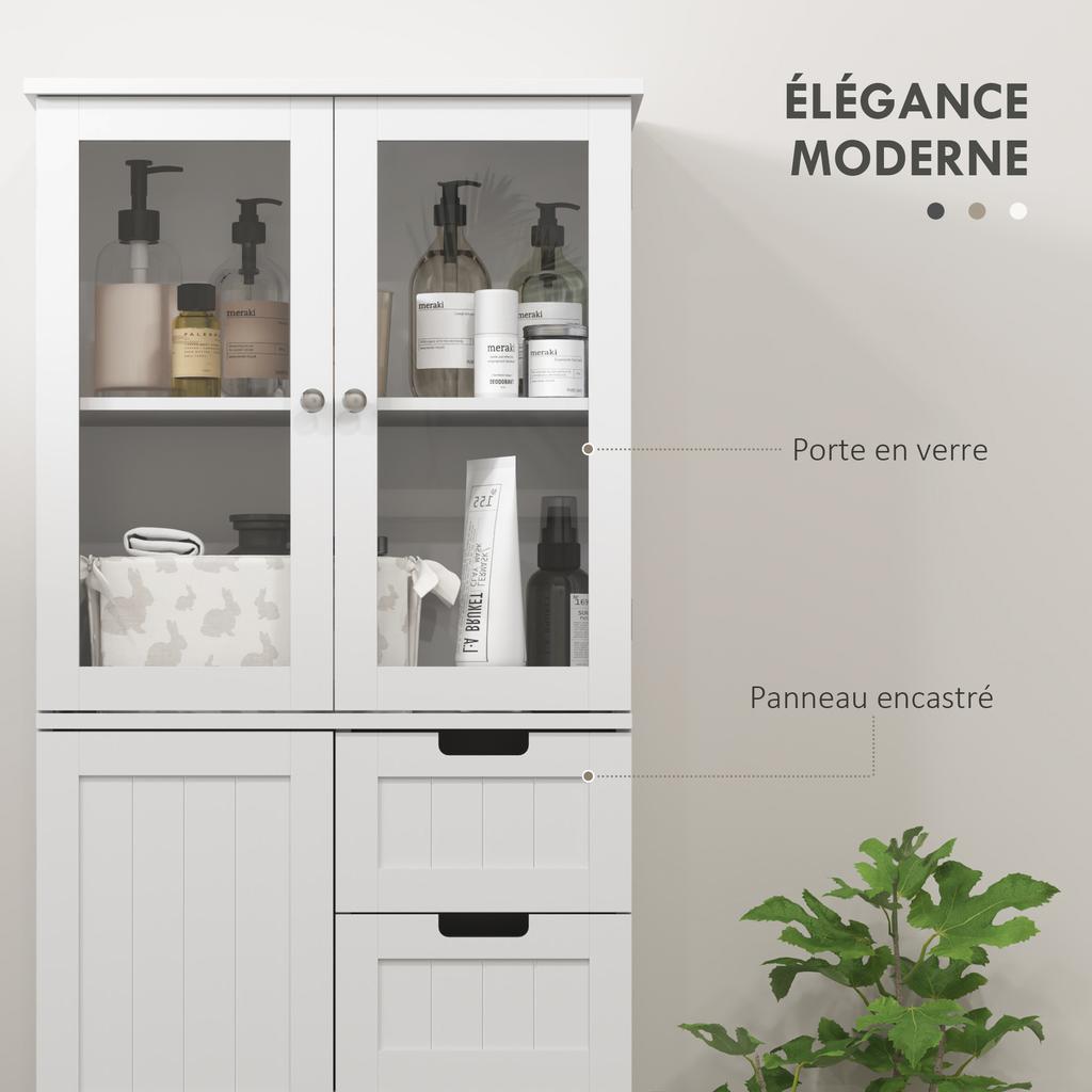 Tall Bathroom Cabinet, 4 Doors, 2 Drawers, 60 x 30 x 170 cm, White