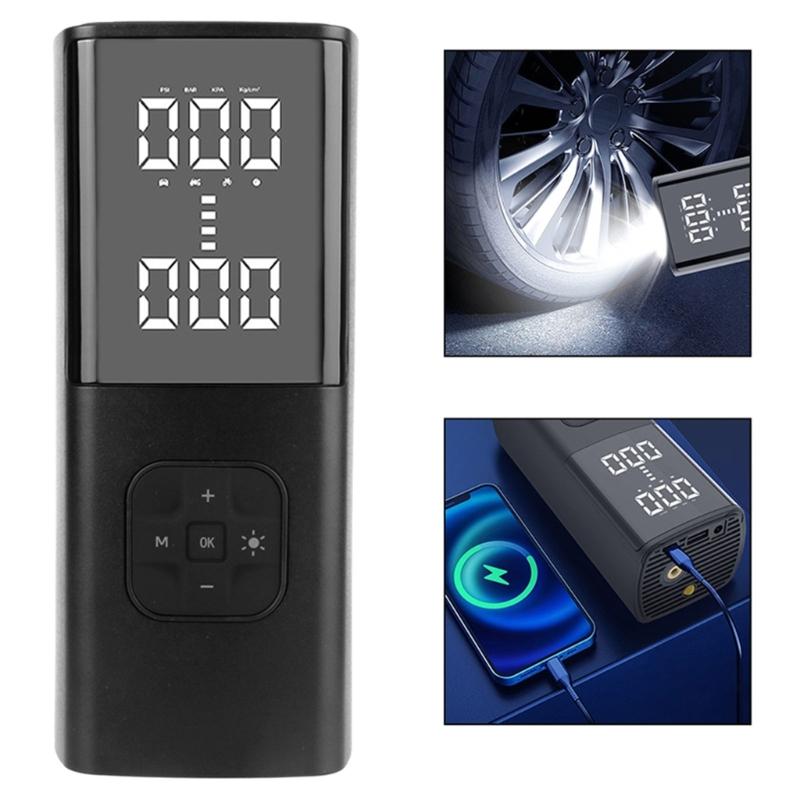 Bike Car Starting Device Jump Starters Digital Tire Inflator, with LED Light for Unexpected Low Tire Pressure Situations
