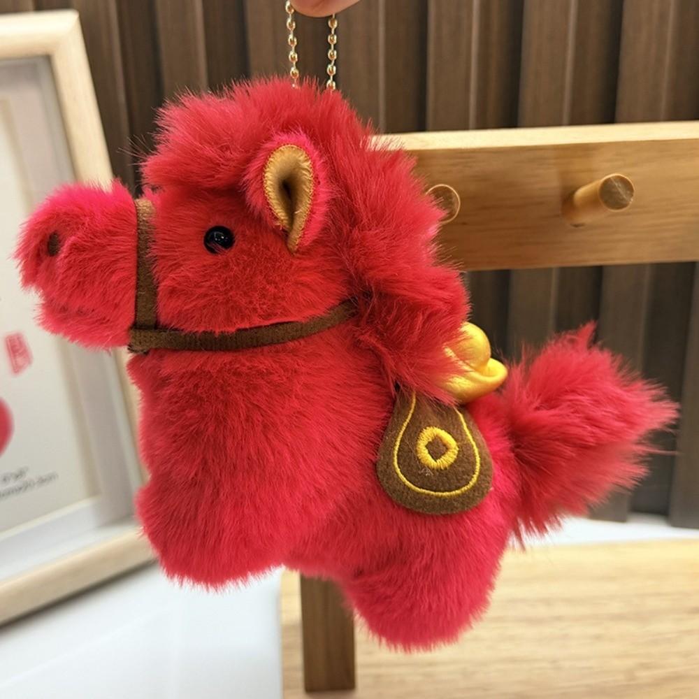 Cute Plush Horse Keychain Creative Stuffed Animal Keyring Funny Yuanbao Pony Pendant Festive Decor