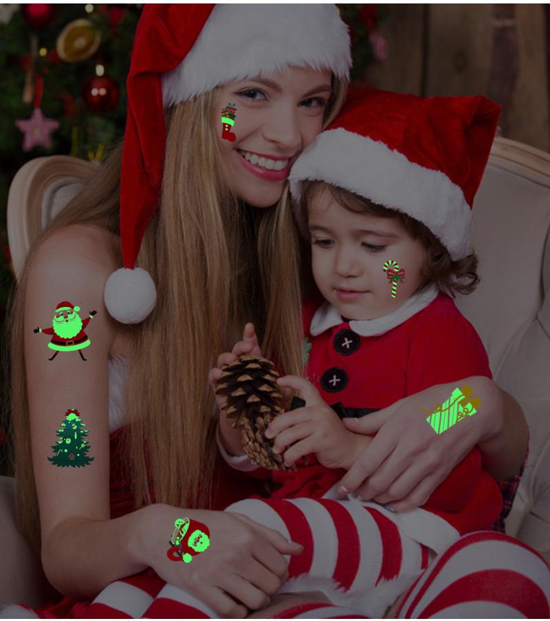 10PCS/set Christmas Elk Tattoo Stickers Luminous Temporary Waterproof Stickers for Face Body Tattoo Kids Christmas Party Props