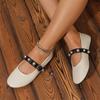 Spring and Autumn New Women's Shoes Riveted Leather Mary Jane Round Head Single Shoes Ballet Flats Cross