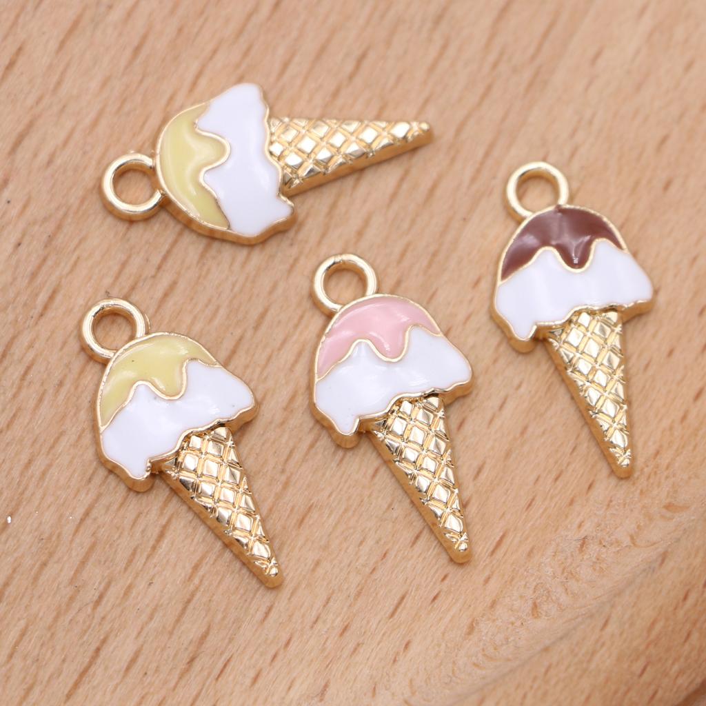 10Pcs Gold Plated Enamel Ice Cream Charms Pendant For Jewelry Making Earrings Bracelet Necklace Accessories Diy Craft 20X10Mm