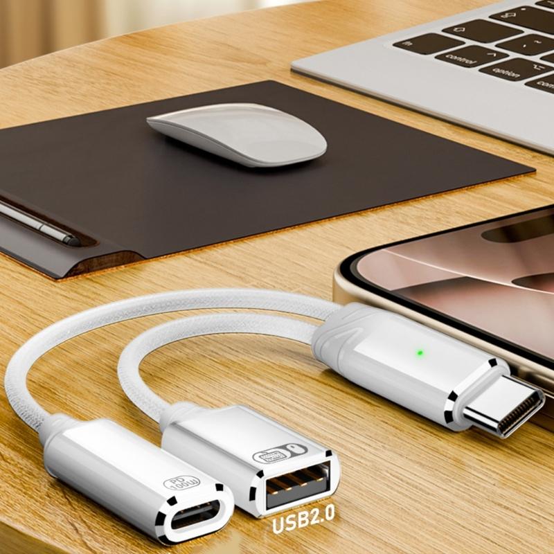 C To USB OTG and Charger Adapter Cable for Type C Devices with Audios Capability Compatible for Phone Tablets Computer