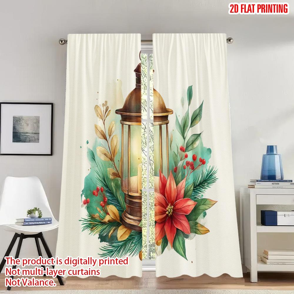 

2pcs 2D flat printing Happy Christmas fashion curtains Christmas Watercolor Holiday Digital Printed Polyester Drapes Party 100*130 HOOK 1pcs