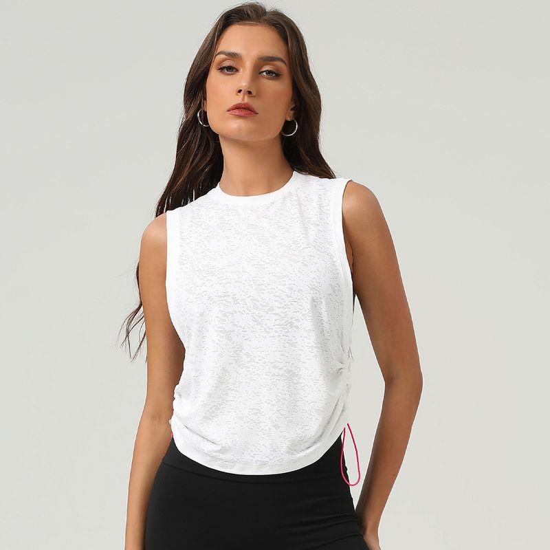 

Fashion Women s Sleeveless round Hem Blouse Sports Vest White L