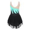 Girls Color Block Sheer Mesh Patchwork Dress Sleeveless Shiny Rhinestone Design Figure Skating Performance Gown
