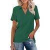 Summer Casual V Neck T Shirts Women Short Sleeves Collared Basic Tees Blouse