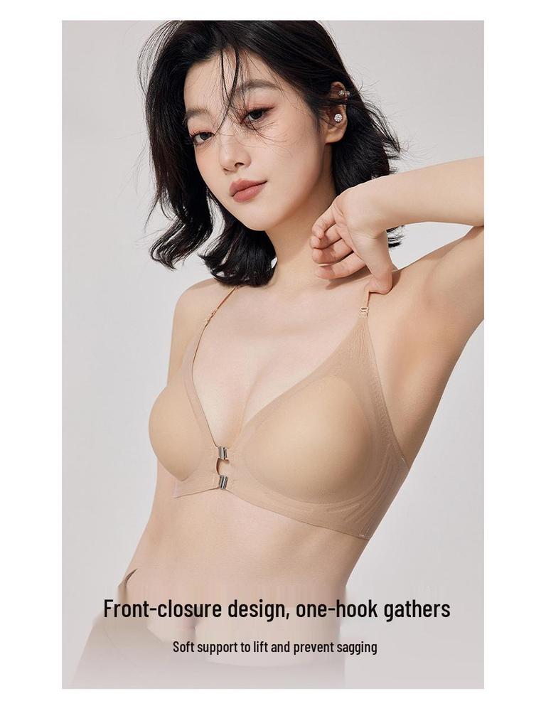Front Buckle Push-Up Bra for Small Busts with Side Support and Anti-Sagging Features