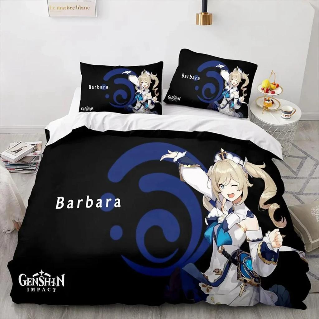 Anime Genshin Impact Xiao SUCROSE Qiqi Bedding Set Printed With Pillowcase Bed Duvet Cover Soft Queen King Size Bedclothes Home