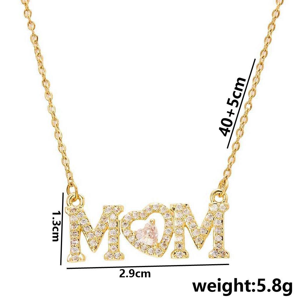 ZAKOL Shiny Micropaved Zirconia MOM MAMA Letter Pendant Necklace Romantic Love Mother's Day Birthday Party Zircon Gift