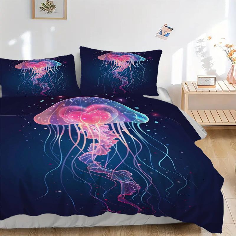 3pcs Anime Jellyfish Bedding Set - Includes One Quilt Cover and Two Pillowcases (No Core) - Perfect for Bedroom and Guest Room Decoration, F