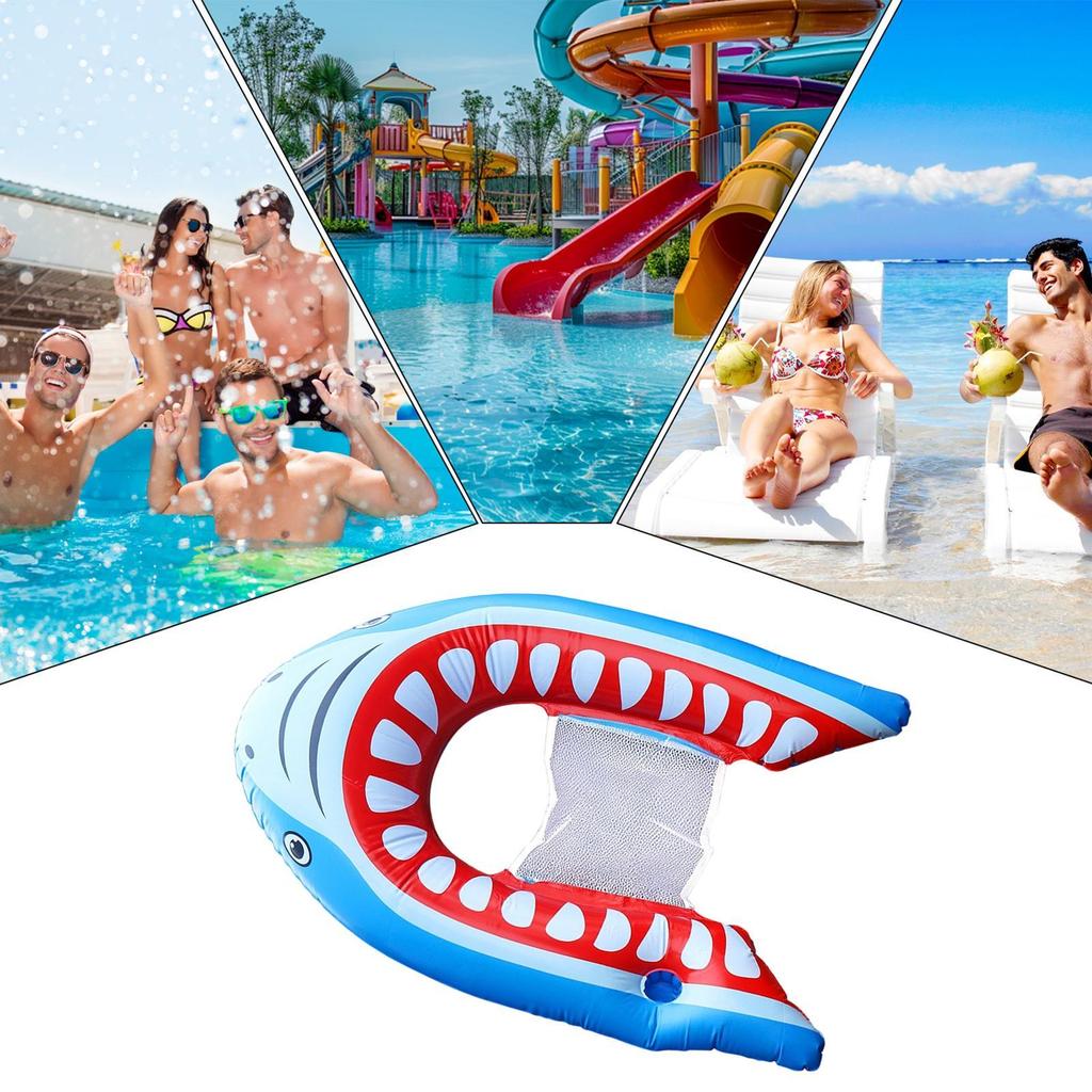 Shark Pool Float Chair with Cup Holder for Adults Inflatable Pool Float Lounge with Handles , Inflatable Float for Swimming Pool