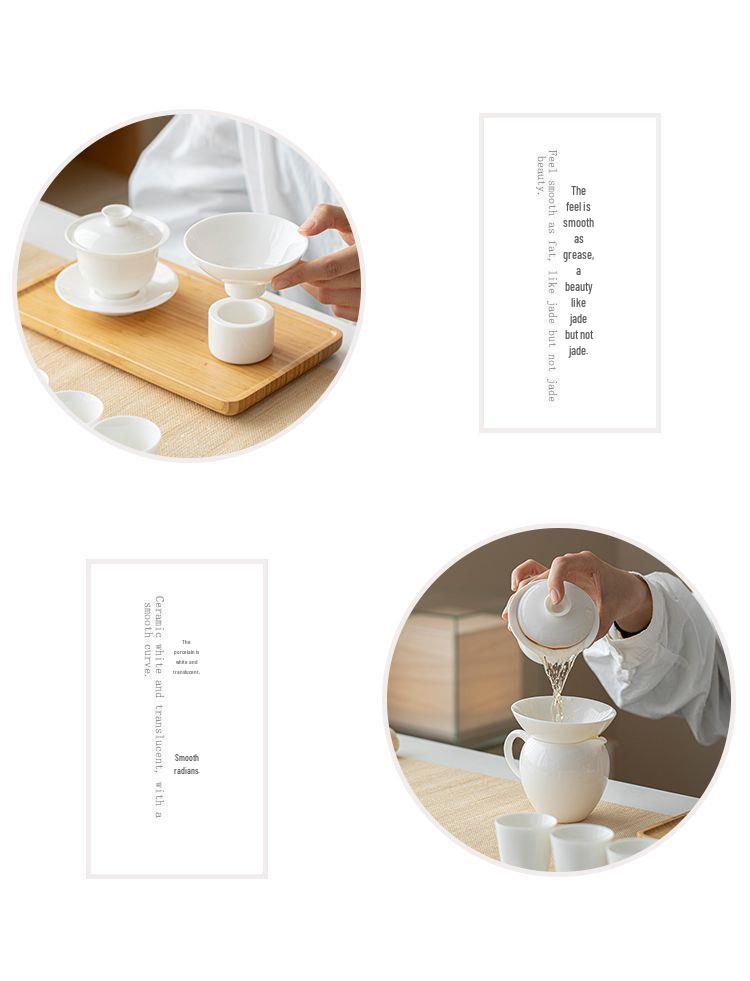 Premium White Porcelain Yangzhi Jade Kung Fu Tea Set with Three-Talent Lid Bowl, Gong Dao Bei, Tea Sea, and Customizable Tea Cups.