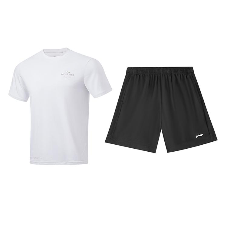 

Li-Ning Quick-Drying Lightweight Running Short Sleeve T-Shirt And Fitness Elastic Logo Print Shorts Casual Sports Set AKSU923-1+ATSU817-2 L