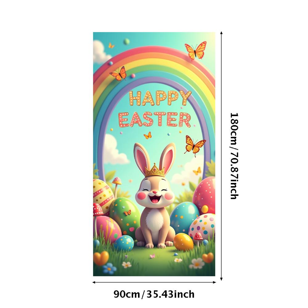 Happy Easter Banner Bunny Ears With Colorful Eggs Butterflies Backdrop Decorations Spring Celebration Background Party Supplies