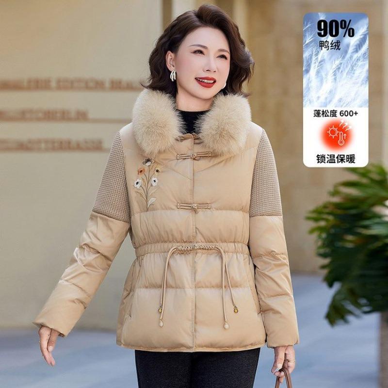Winter duck down embroidered warm top wide too women's down jacket