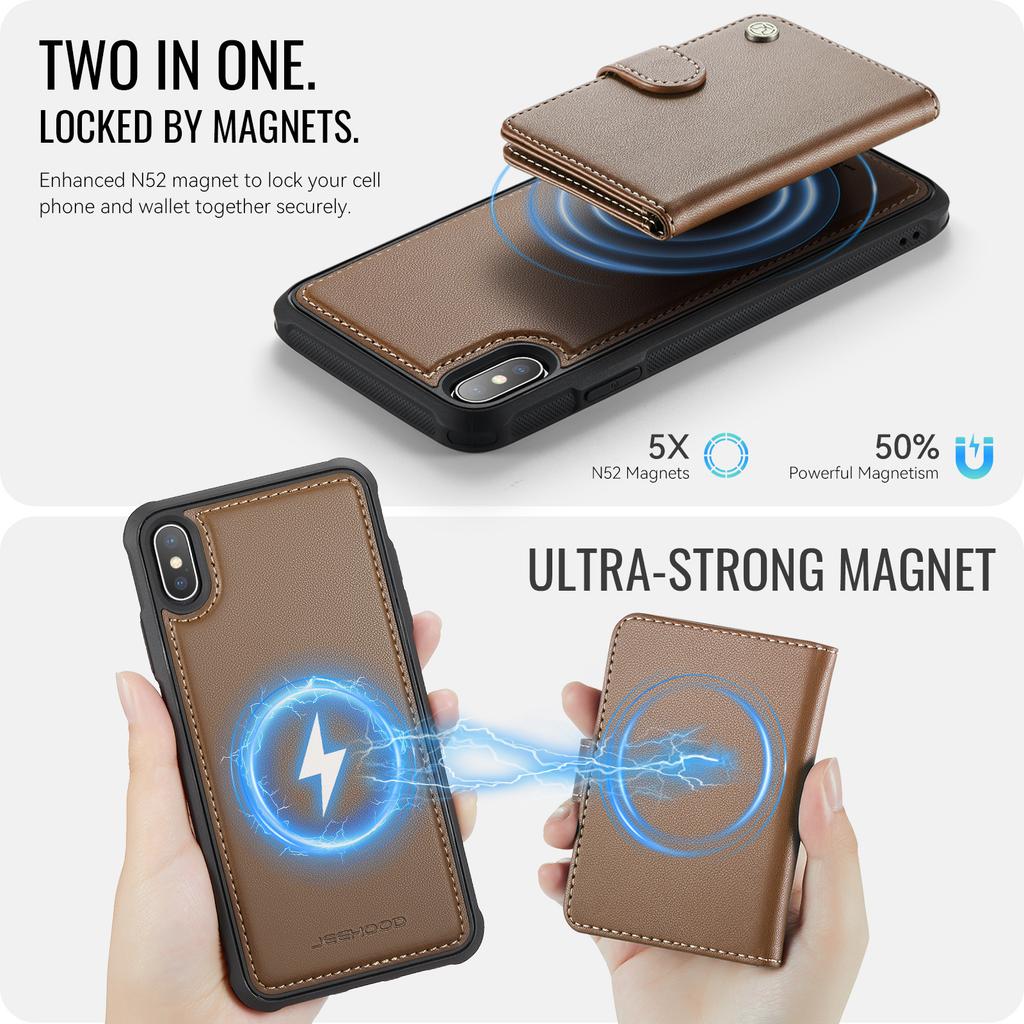 Pro iPhone XS Max 6,5 palce Pouzdro JEEHOOD J09 s držákem na karty s RFID blokováním Kožený zadní kryt telefonu Kompatibilní s MagSafe