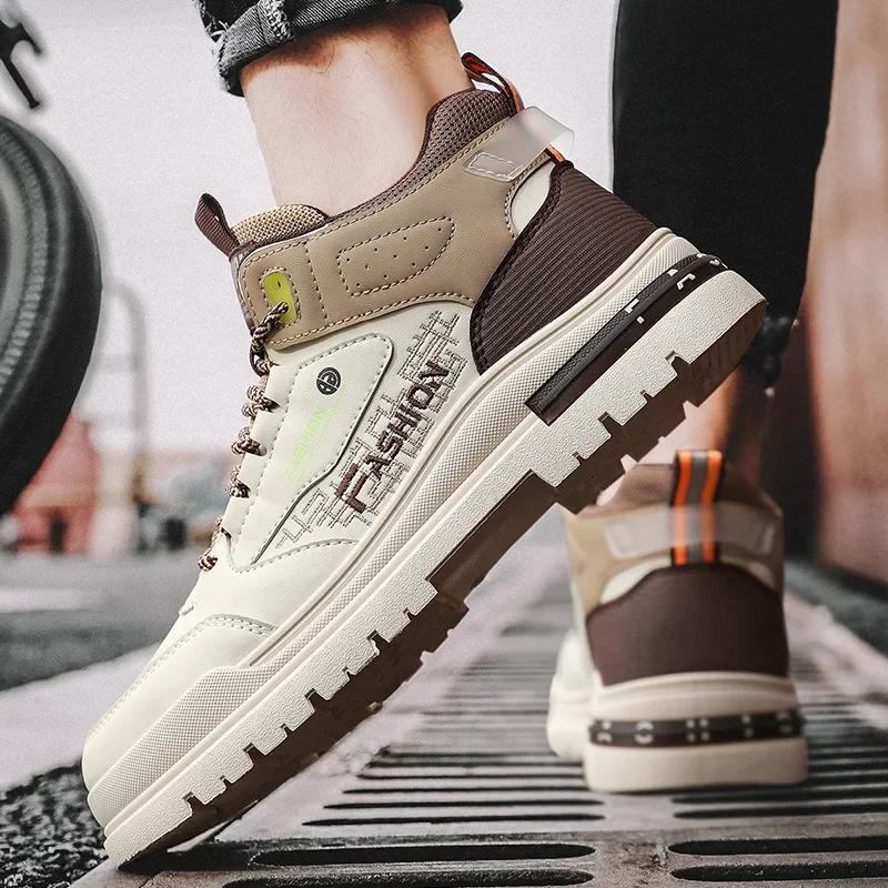 Men's Casual Shoe Ankle Boot Leather Shoes Round Toe Fashion Safety Shoe Hiking Boots High-top Shoes Male Non-slip Shoes