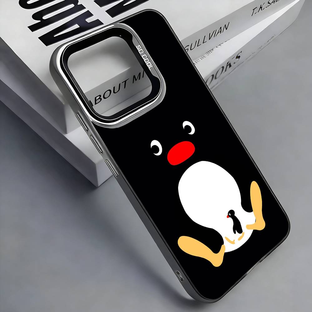 Cute Kawaii P-Penguin Phone Case For iPhone 17,16,15,14,13,12,11 Plus,Pro Max,Colored Silver Phone Case