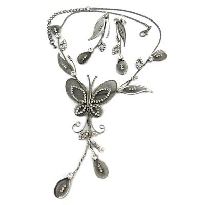 [P7276] - Gray 'Sissi' Designer Set (necklace + Earrings) Butterfly