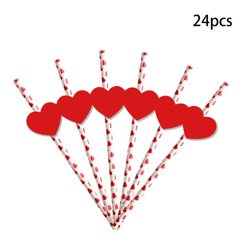 24pcs Valentine's Day Paper Straws Romantic Red Love Heart Decorative Drinking Straw for Wedding Valentine Party Party Decor