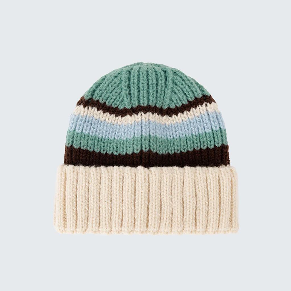 Fashion Color Blocked Knitted Wool Beanies for Women Stripe Ear Protection Skullcaps Autumn Winter Cold-proof Pullover H