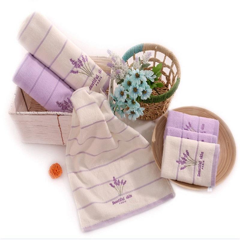 Juego de sábanas de toalla facial de mano de baño suave de aromaterapia de lavanda con bordado de algodón