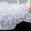 Flower Girl Basket White Small Cloth Baskets with Faux Lace Flowers Decor for Wedding Ceremony Party Desktop Decor