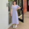Simple fake two-piece lazy waist dress summer new fat mm pullover commuter medium and long dress 252559
