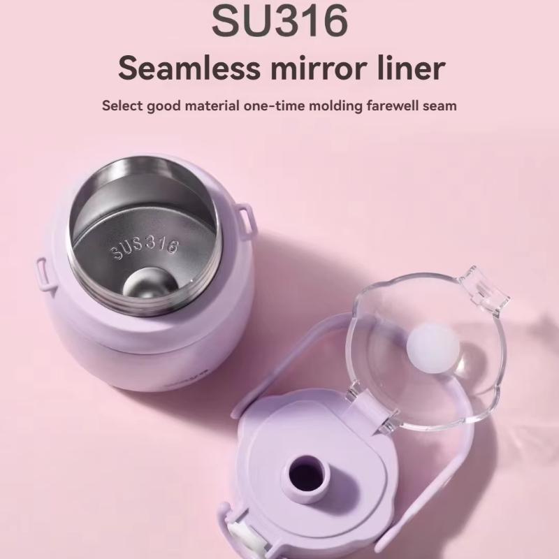 Travel Pot Water Bottle Cup with Straw Large Vaccum Flasks Stainless Steel Cup with Strap LeakProof Portable Thermos for School