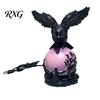 Spooky Crow Figurine Gothic Lamp, with Purple Light Ball, Resin Halloween Night Light, Realistic Sculpture USB Powered Dark Style Statue for