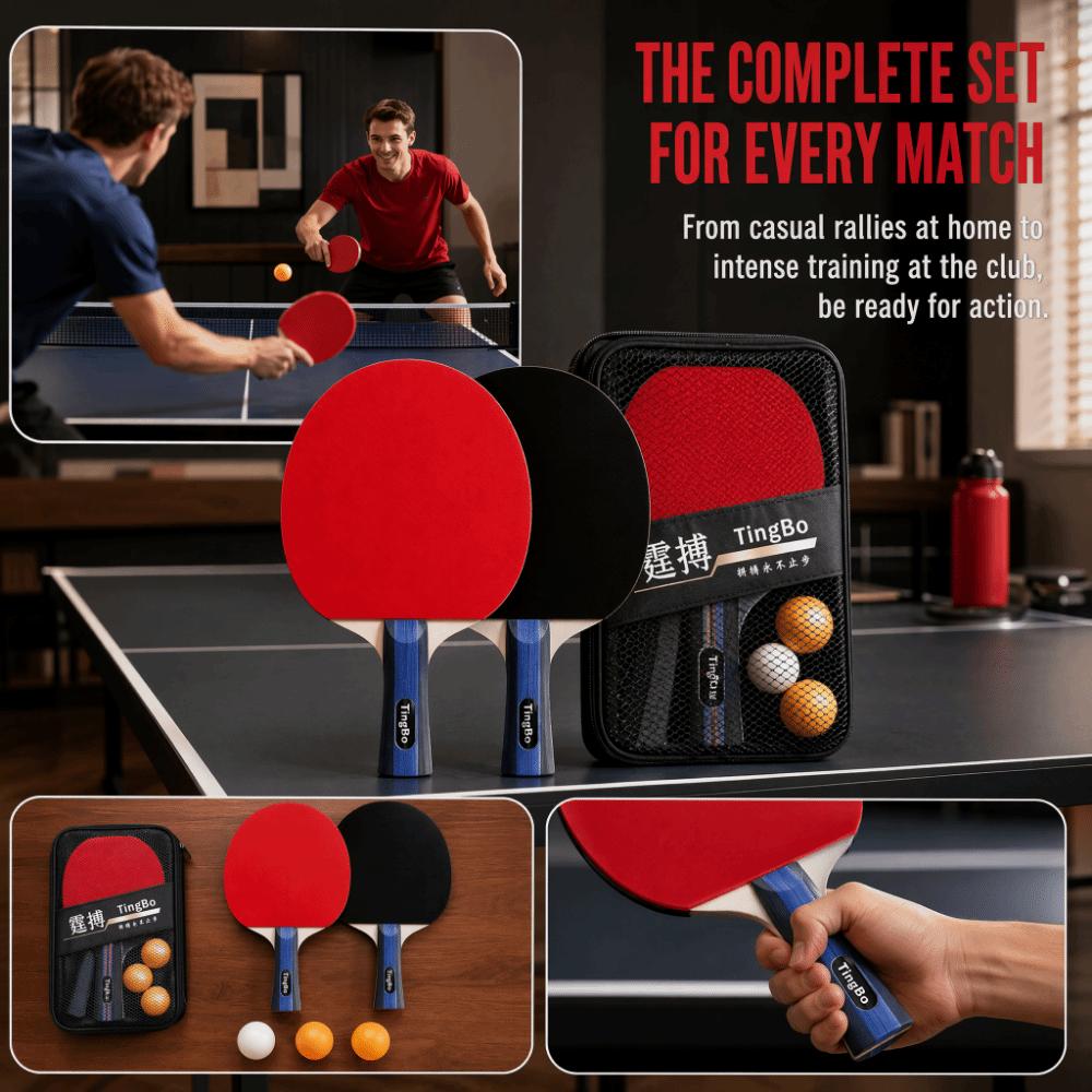 6PCS Poplar Wood Table Tennis Paddle Set Black Red Ping Pong Paddles Indoor Outdoor