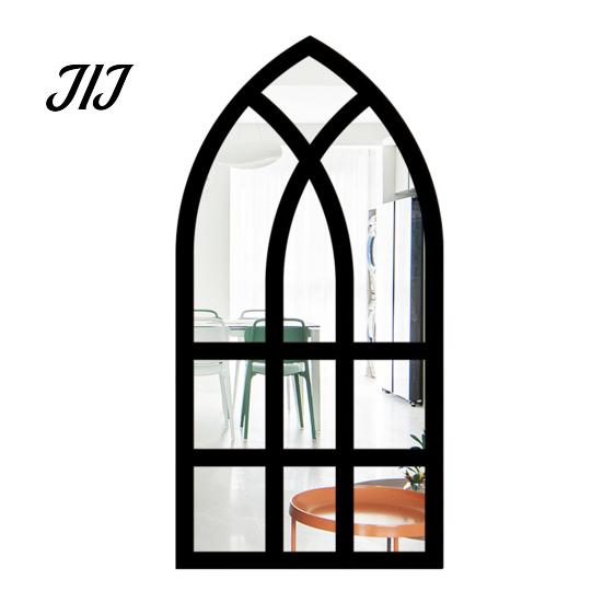 Arched Wall Mirror Stickers Window Decor, Wooden Frame Acrylic Fake Mirror, Minimalist Arch Self-Adhesive Windowpane Sticker for Living Room