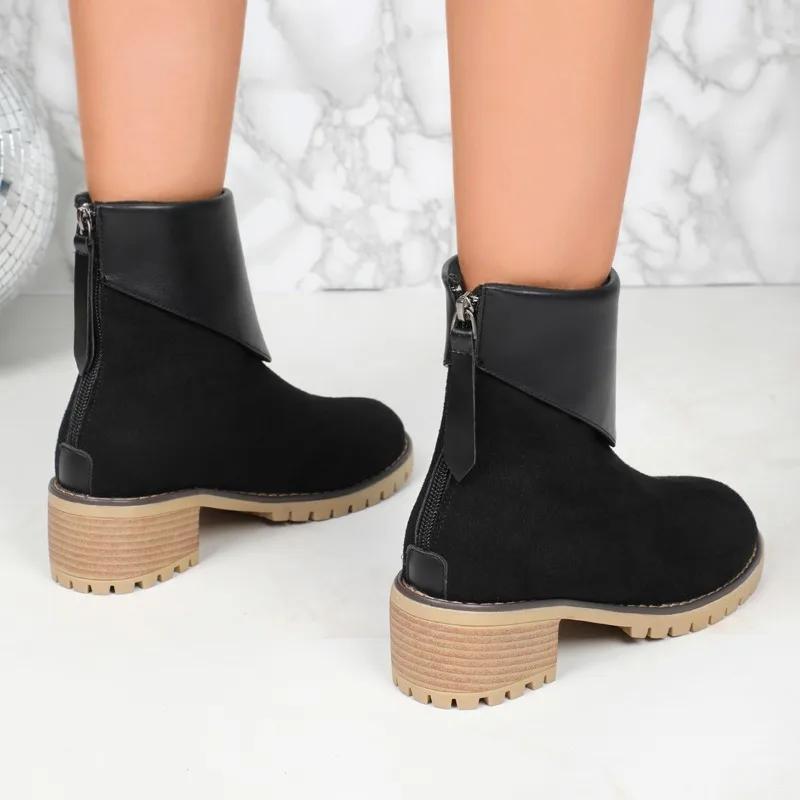 Fashion Female Shoes on Sale 2024 High Quality Zipper Women's Boots Winter Round Toe Suede Solid Short Barrel Chunky Heels Fashion Boots