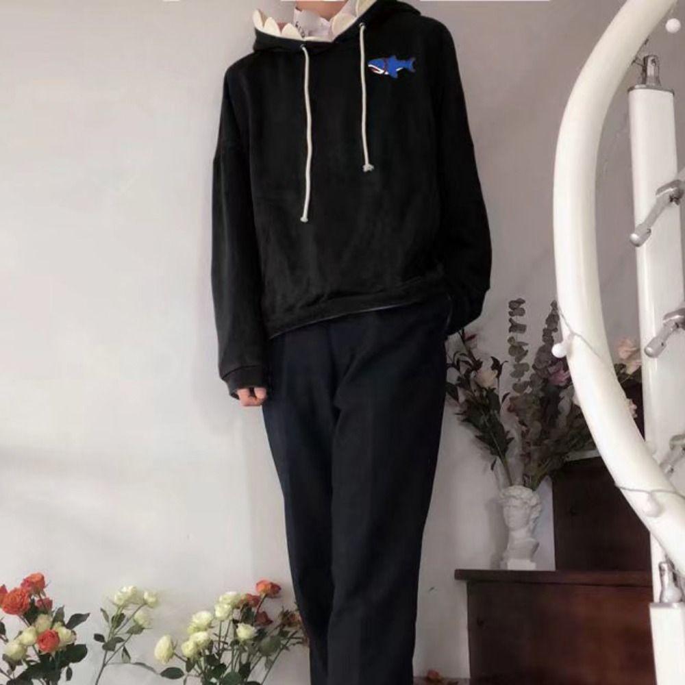 Drawstring Fleece Shark Hoodies Long Sleeve Shark Hat Sweater Hooded Sweatshirts  Couple Clothes
