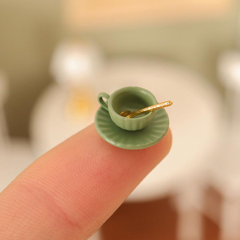 3Pcs 1:12 Dollhouse Miniature Coffee Cup Tray Spoon Tea Cup Kitchen Model Decor Toy Doll House Accessories