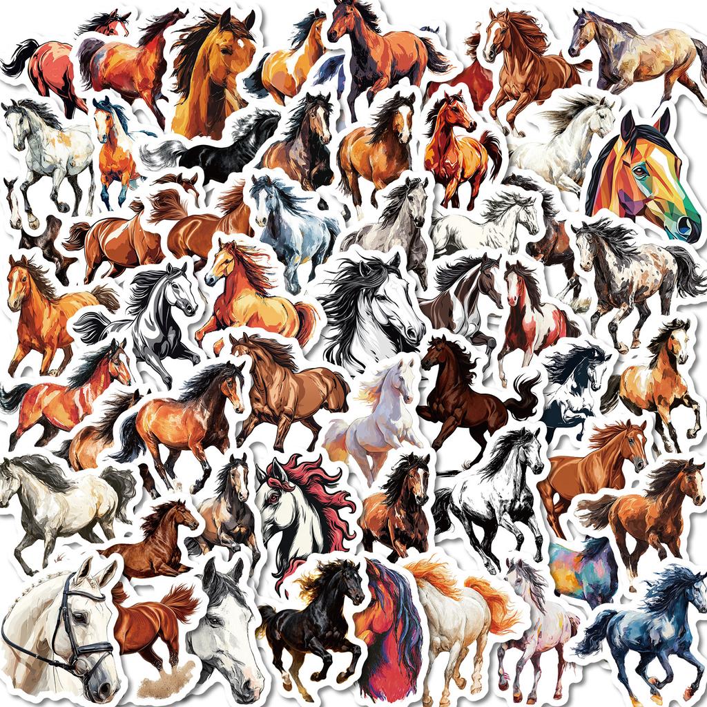 56 Dynamic Galloping Horse Stickers, Oil Painting Fengjun Horse Pattern, Hand Account Decoration Retro Animal Stickers