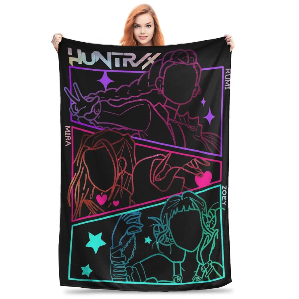 K-Pop D-emon H-unters Anime flannel blanket, soft and comfortable, suitable for home travel party gifts