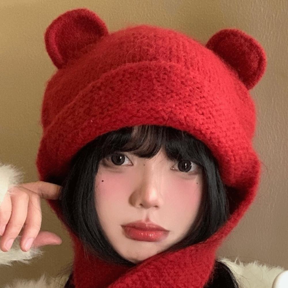 Cute Warm Beanie Hats Y2k Ear Protection Cap Korean Bear Ear Knitted Cap  Outdoor