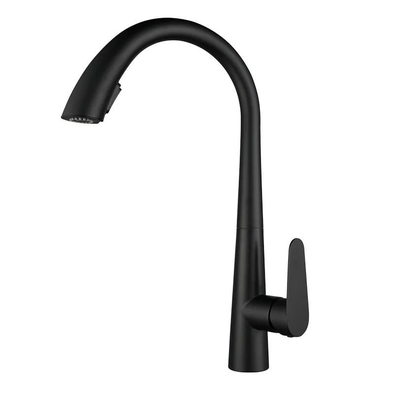 Kitchen Hot and Cold Faucet Pull-Out Stainless Steel Dual Outlet Sink Faucet Mixer Tap 360-Degree Rotatable Kitchen Faucet чёрный