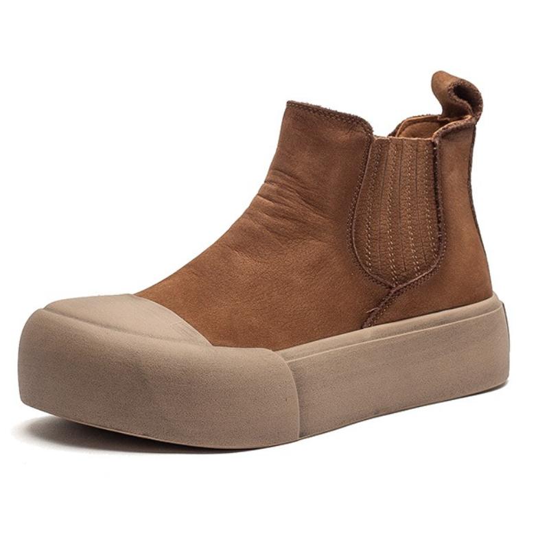 6cm Zamsz Krowi Skóra Naturalna Damskie Botki Buty Chelsea Elthnic Gumowa Platforma Koturna Wiosna Mokasyny Jesień Płaskie Wygodne