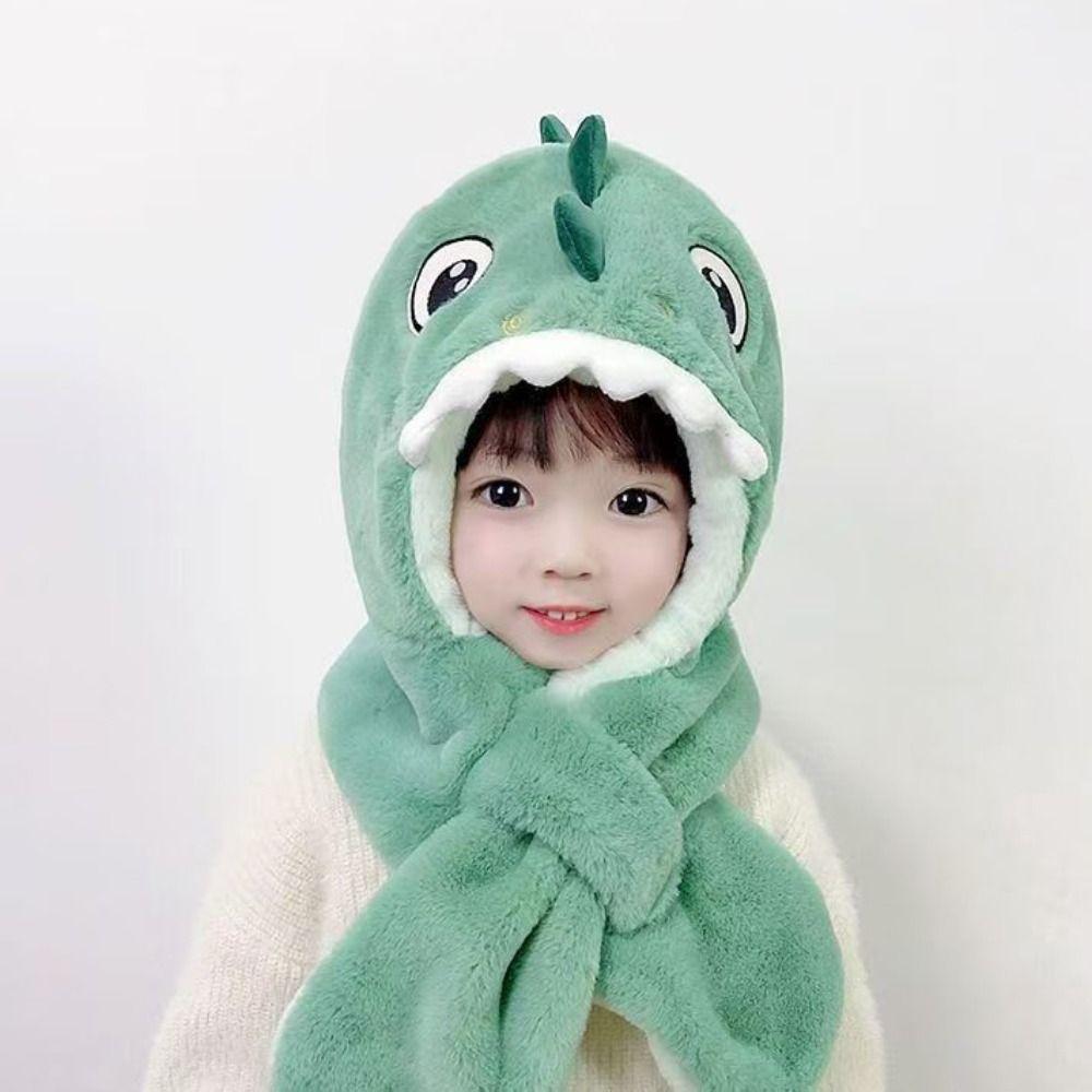 Verdicktes Plüsch Dinosaurier Schal Mütze Set Warmhalten Plüschschal Niedliche Winter Kinder Mütze Outdoor