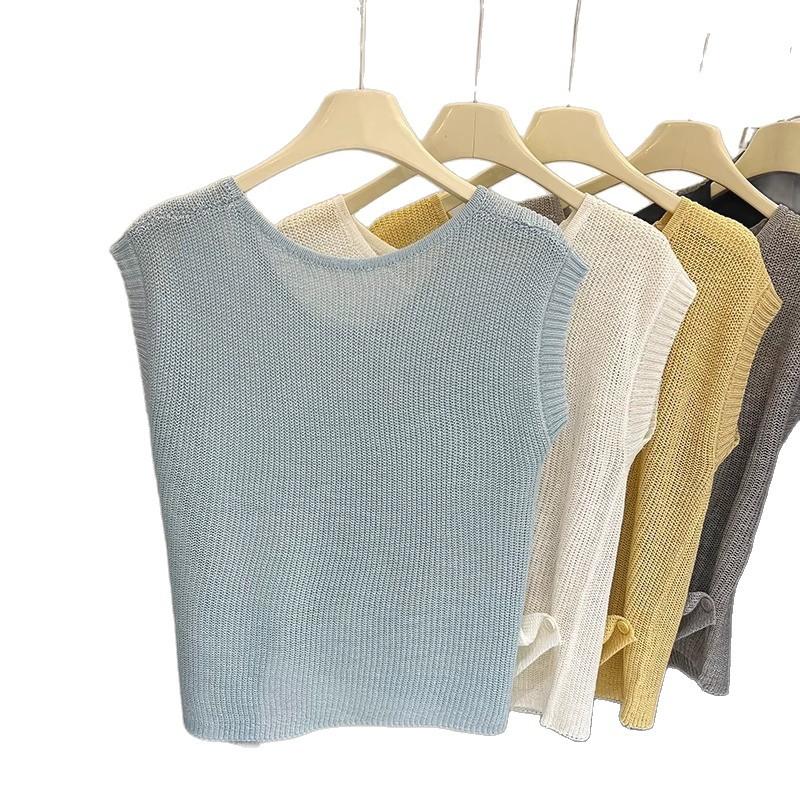 El Nuevo Chaleco de Punto Estilo Coreano, Camiseta de Cuello Redondo, Conjunto Corto Dopamina, Top sin Mangas, Irradia una Vibración de Alta Gama para Mujeres