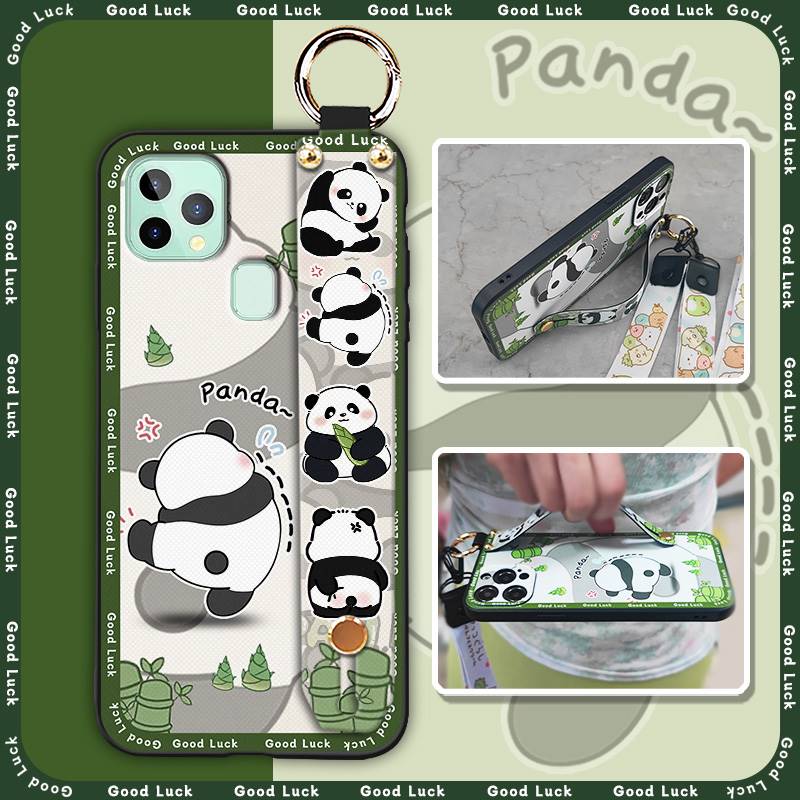 Silicone Protective Phone Case For Oukitel C22 Cartoon Wristband Fashion Design Anti-knock Panda Phone Holder Kickstand