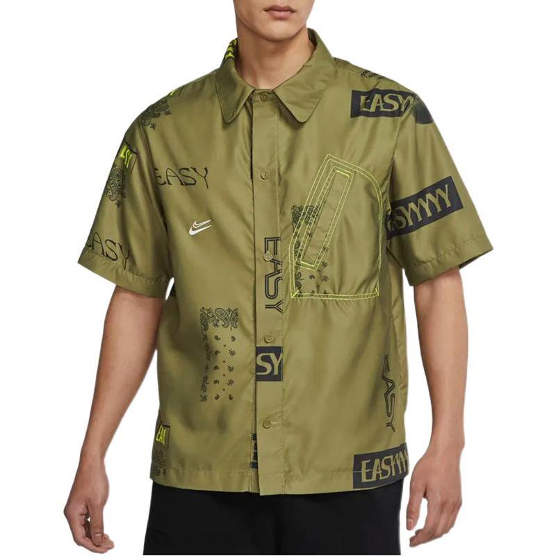 Nike Letter Pattern Contrast Stitching Cashew Flower Short Sleeve Shirt Men Tops Green DO4024-378