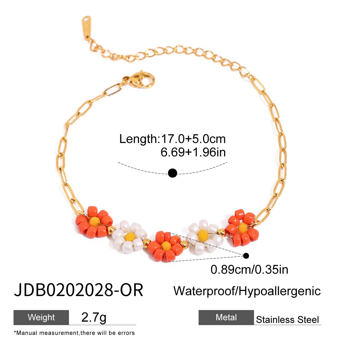 

Zora Весенний и Летний Красочный Браслет из Рисовых Бусин с Цветком из Нержавеющей Стали с Позолотой 18 Карат, Милый Женский Модный Браслет